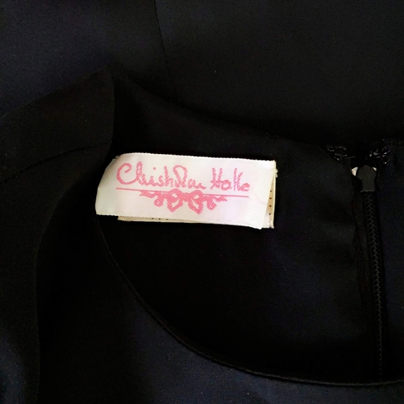 Vintage 1990s Fiandaca Couture Black Fringe Ruffle Bottom Shift Dress L - Picture 5 of 6